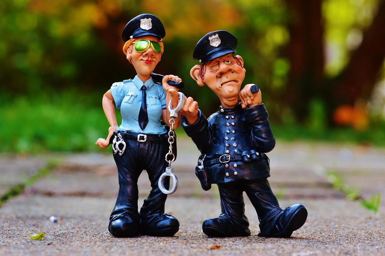 cop, policewoman, colleagues, fun, figure, police, funny, law enforcement officers, handcuffs, baton, uniform, cap, police car, police, police, police, police, police